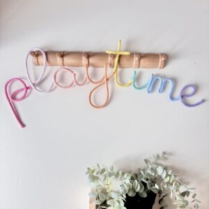 Pastel Playtime wall sign in colourful rope letters, 50cm nursery and kids playroom wall decor