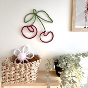 Handmade pastel cherry wall decoration, 8x9 inch rope nursery wall decor