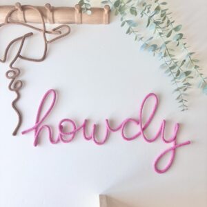 howdy wall sign in pink for cowgirl bedroom