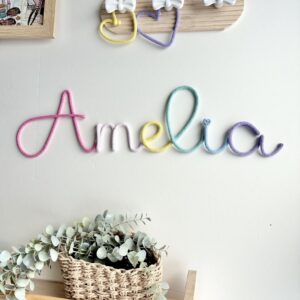 Personalized pastel name sign for first birthday gift in nursery room