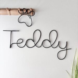custom dog name wire sign with paw print wall decor
