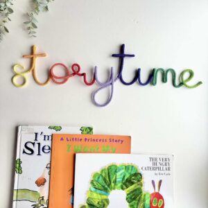 colorful storytime wall decor in nursery or playroom