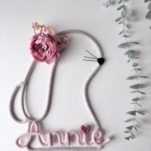 personalized bunny wall decor made of cotton cord for nursery