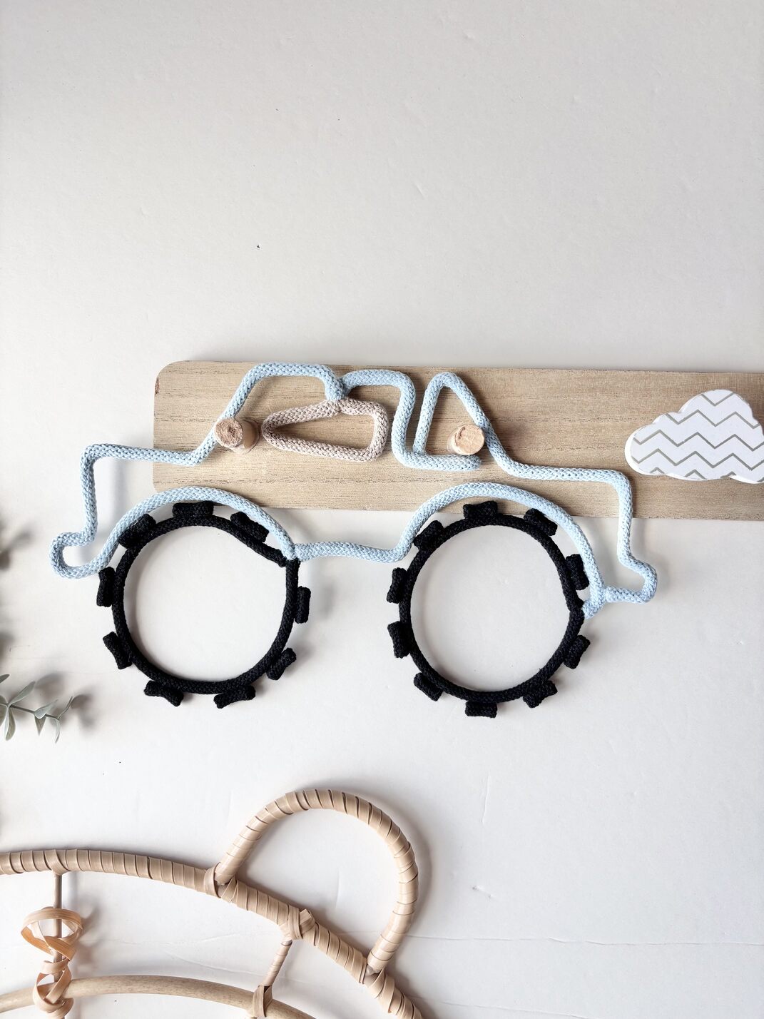 Handmade monster truck wall decor made of cotton cord and wire for boys room