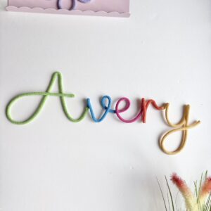 Kids room wall sign with each letter in different bold colour
