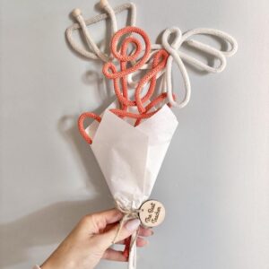 Neutral rope flower bouquet in beige cream and brick tones