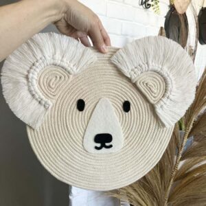 teddy bear face wall decor for nursery made of rope