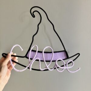 Personalized witch hat wall decor with name Chloe Halloween kids room decoration