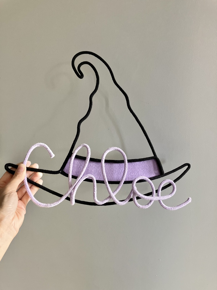 Personalized witch hat wall decor with name Chloe Halloween kids room decoration