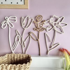 wildflower wall decor set for boho nursery with rope and wire flowers