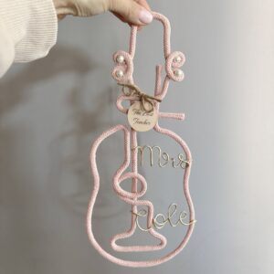 Personalized guitar wall decor for teacher with custom name and “The Best Teacher” wooden tag