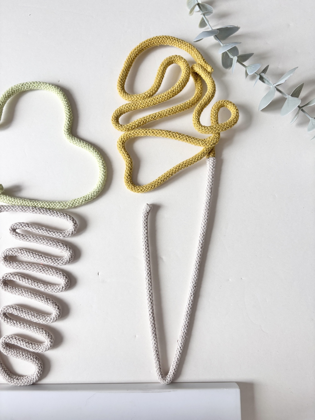 Set of three handcrafted ice cream decorations for nursery, playroom, or kids room.