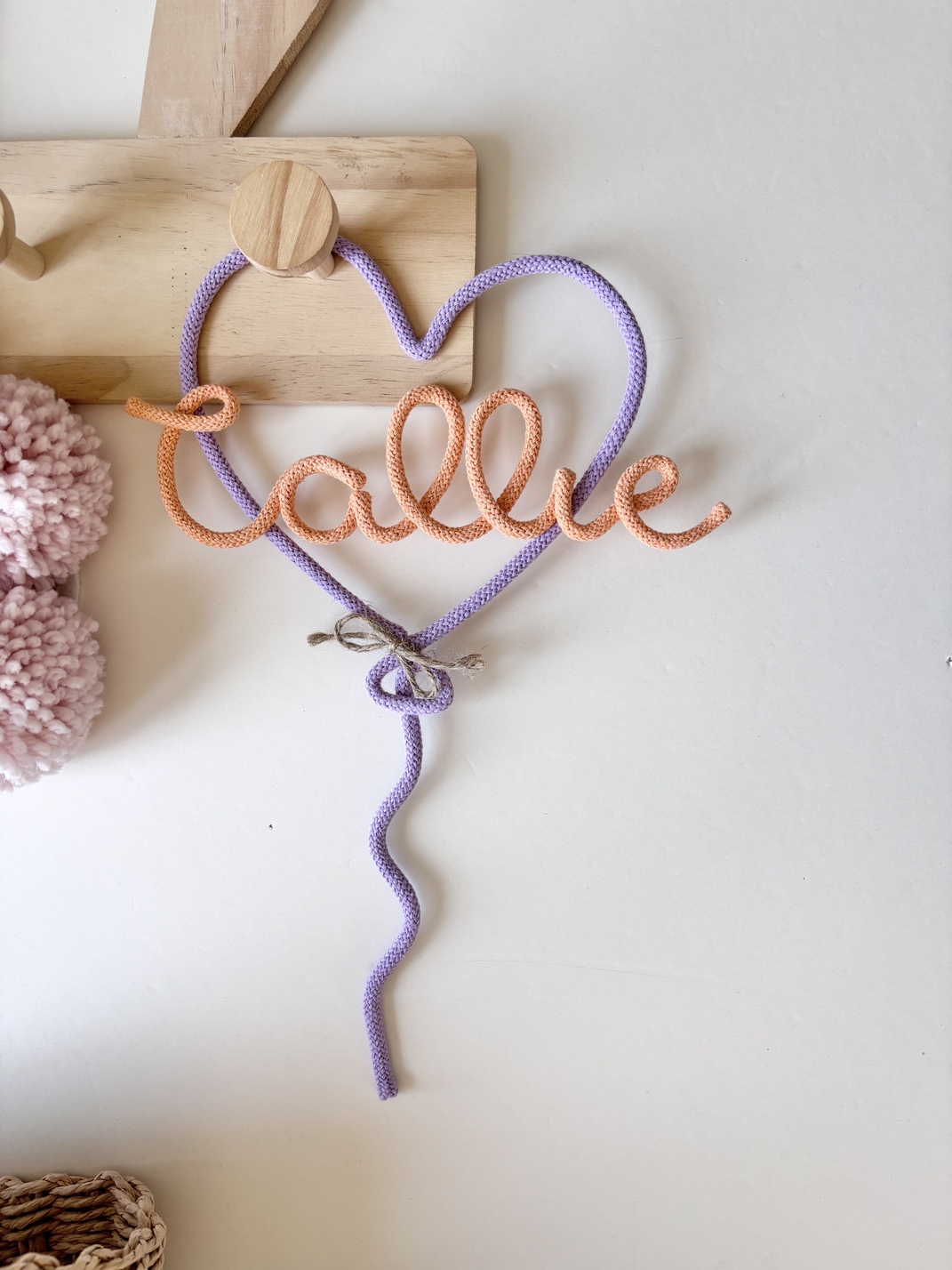 Personalized heart nursery sign handmade for baby room and playroom styling.