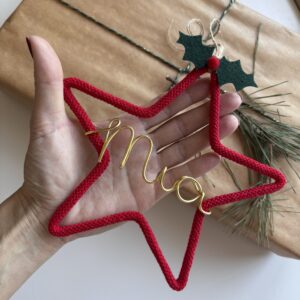 Handmade personalised Christmas tree ornament with red star and gold name